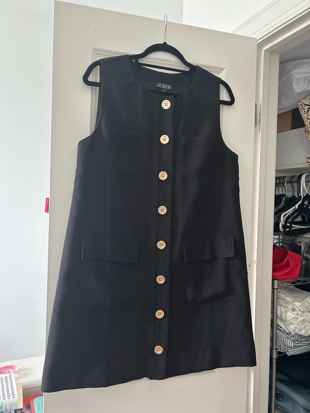 J. Crew Black Sleeveless Button-Front Mini Dress, size medium